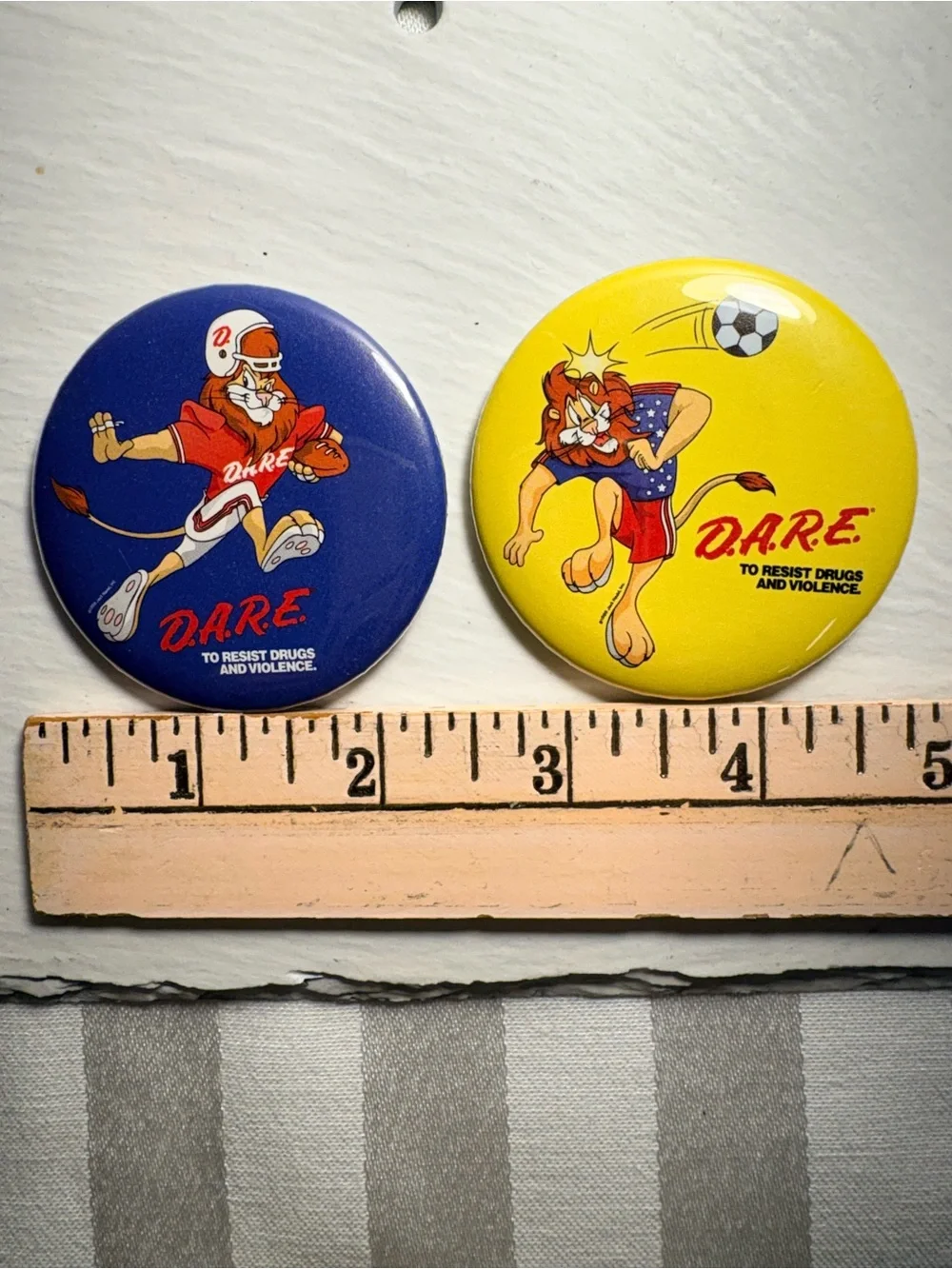 Vintage D.A.R.E Character Pin Back Button Pins - Blue & Yellow